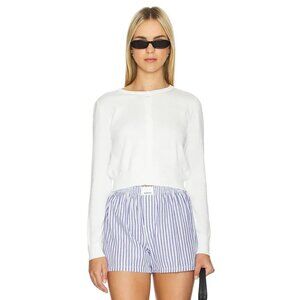 White + Warren Crewneck Button Cardigan in White Organic Cotton